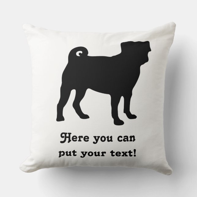 Black Pug Silhouette - Simple Vector Design Throw Pillow (Front)