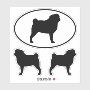 Black Pug Silhouettes Dog Vinyl Sticker Set