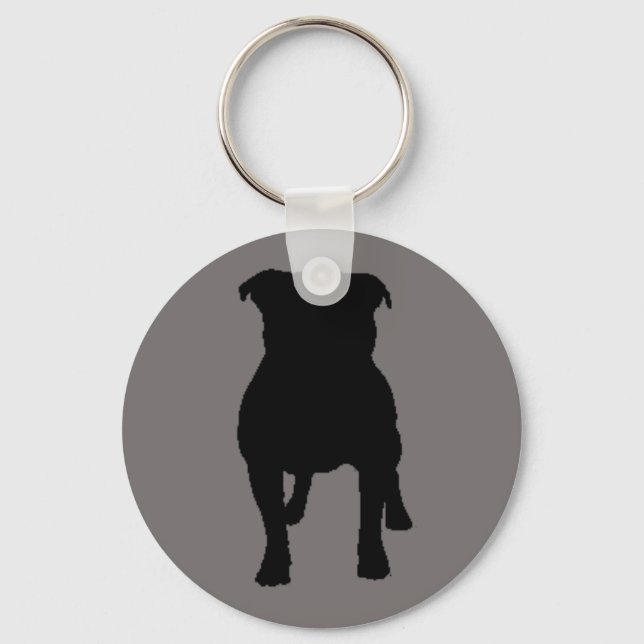 Black Pug Silhouettes on Gray Background Keychain (Front)