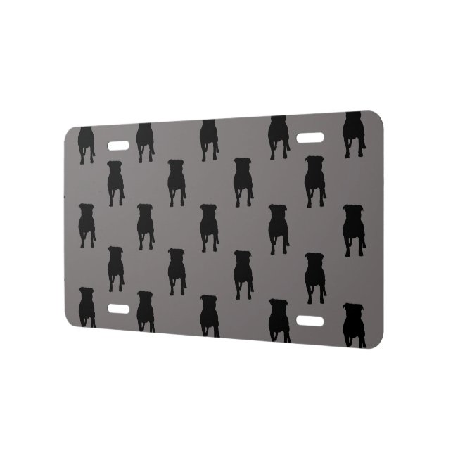 Black Pug Silhouettes on Grey Background License Plate (Left)