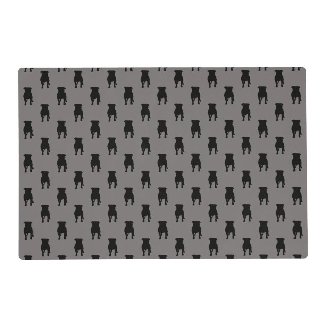 Black Pug Silhouettes on Grey Background Placemat (Front)