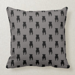 Black Pug Silhouettes on Grey Background Throw Pillow