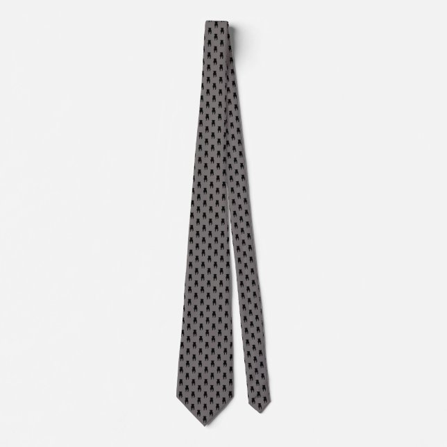 Black Pug Silhouettes on Grey Background Tie (Front)