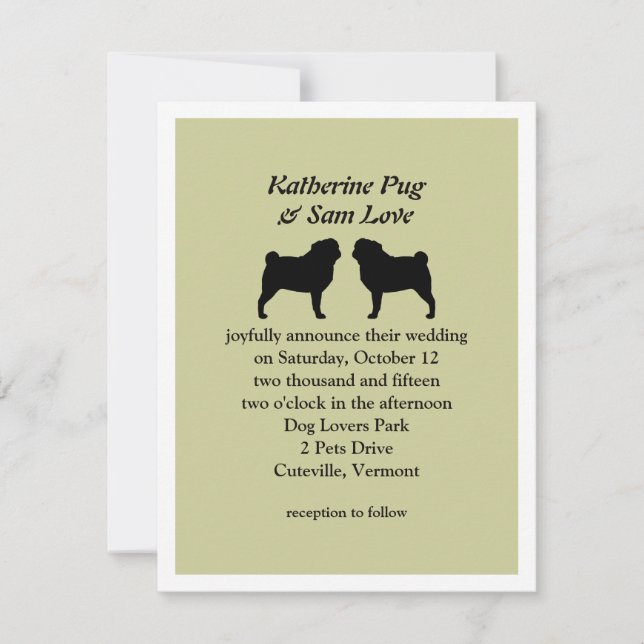 Black Pug Silhouettes Wedding Announcement (Front)