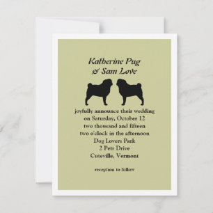 Black Pug Silhouettes Wedding Announcement