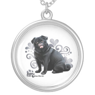 Black Pug Silver Plated Necklace
