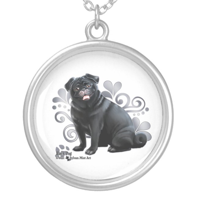 Black Pug Silver Plated Necklace (Front)