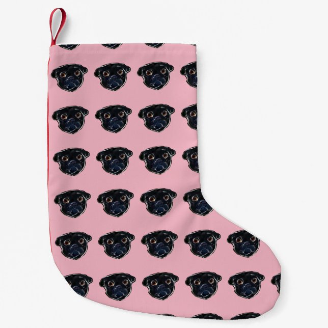 Black Pug Small Christmas Stocking (Front)