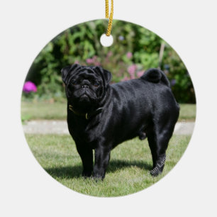 Black Pug Standing Looking at Camera Ceramic Ornament