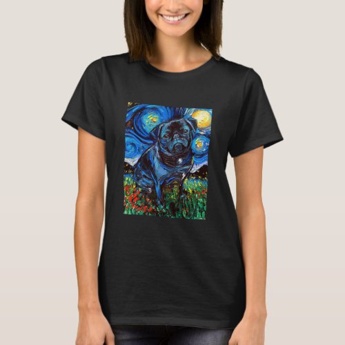 Black Pug Starry Night Cute Little Dog T_Shirt