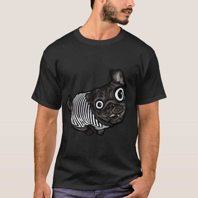 Black pug striped  T-Shirt (Front)