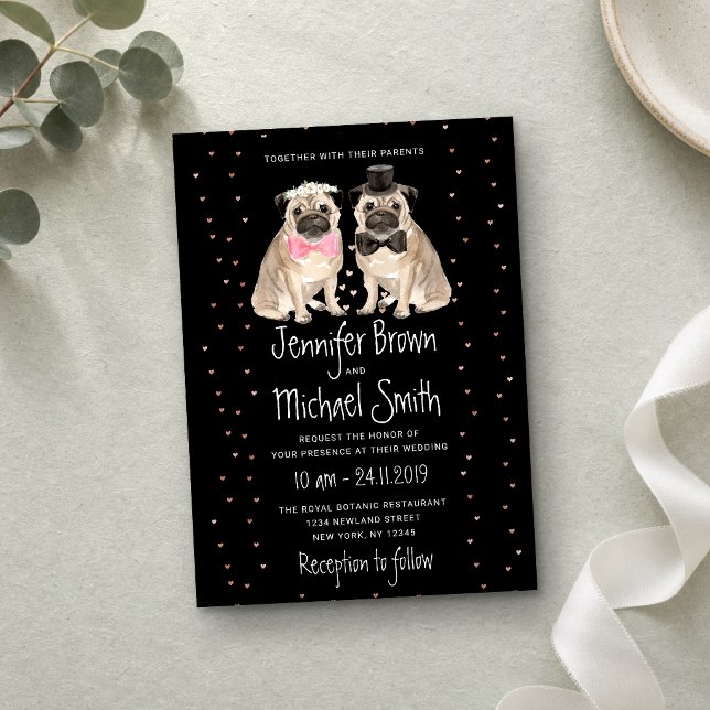 Black Pug wedding Dog Invitation (Creator Uploaded)