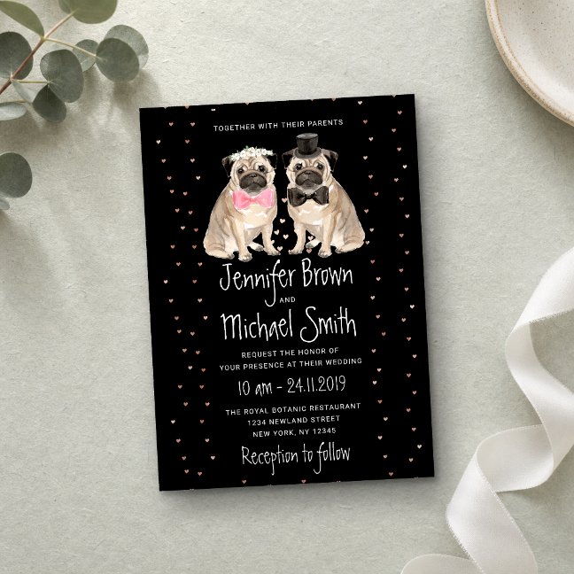 Black Pug wedding Dog Invitation