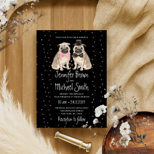 Black Pug wedding Dog Invitation