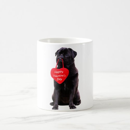 Black Pug Wishing Happy Valentines Day Coffee Mug
