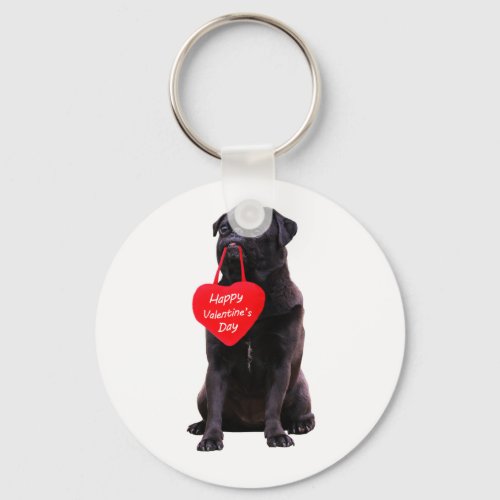 Black Pug Wishing Happy Valentines Day Keychain