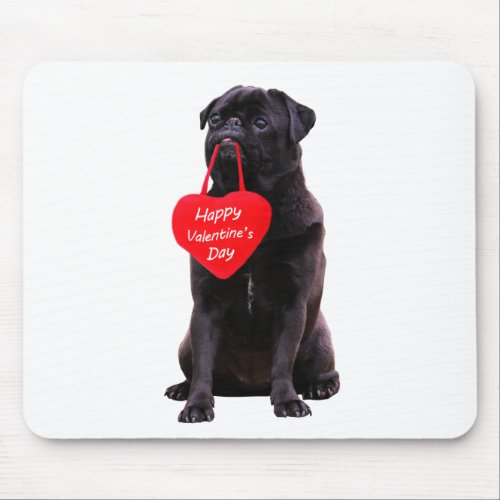 Black Pug Wishing Happy Valentines Day Mouse Pad