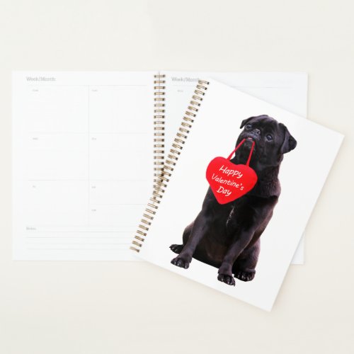 Black Pug Wishing Happy Valentines Day Planner