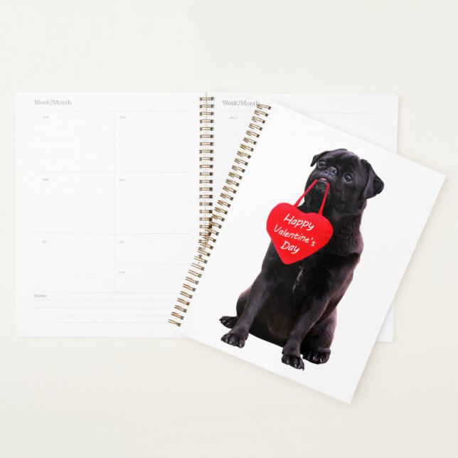 Black Pug Wishing Happy Valentine's Day Planner (Display)