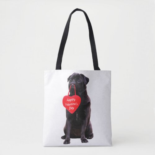 Black Pug Wishing Happy Valentines Day Tote Bag