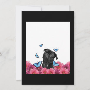 Black Pug With Blue Butterflies And Gerberas Thank You Card