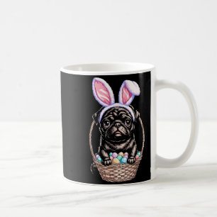 Black pug with bunny ears cute colorful easter egg coffee mug