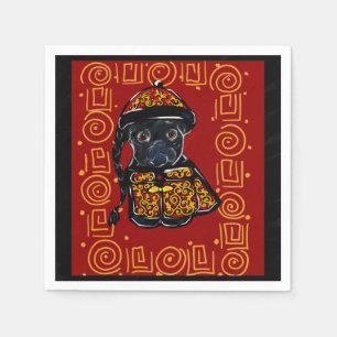 Black Pug Year of the Dog Paper Napkins