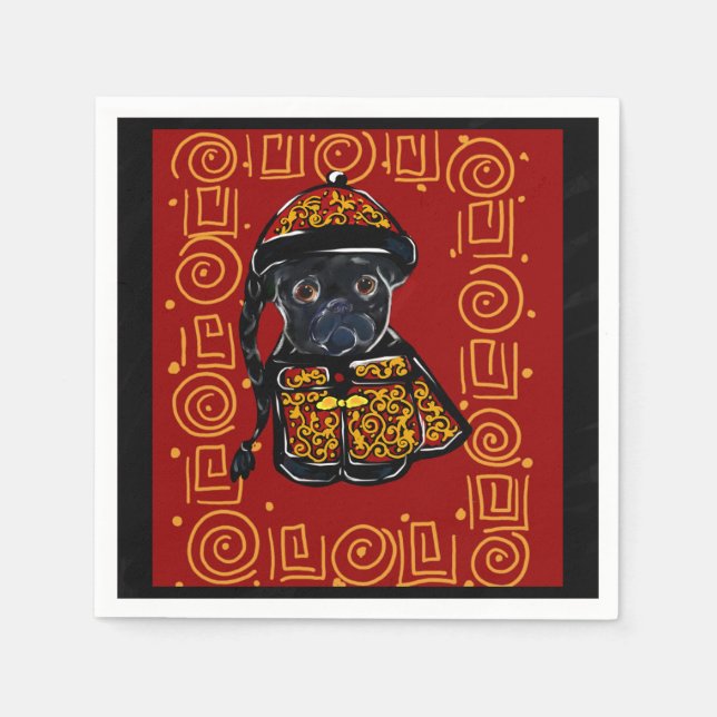 Black Pug Year of the Dog Paper Napkins (Front)