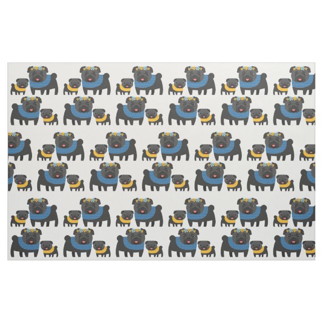 Black Pugs 2 Fabric (Fat Quarter)