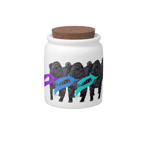 Black Pugs in Scarves Candy Jar