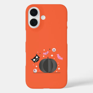 Black Pumpkin & Cute Cat Halloween iPhone 16 Case
