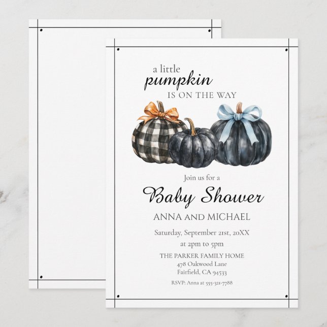 Black Pumpkin Fall Baby Shower Invitation (Front/Back)