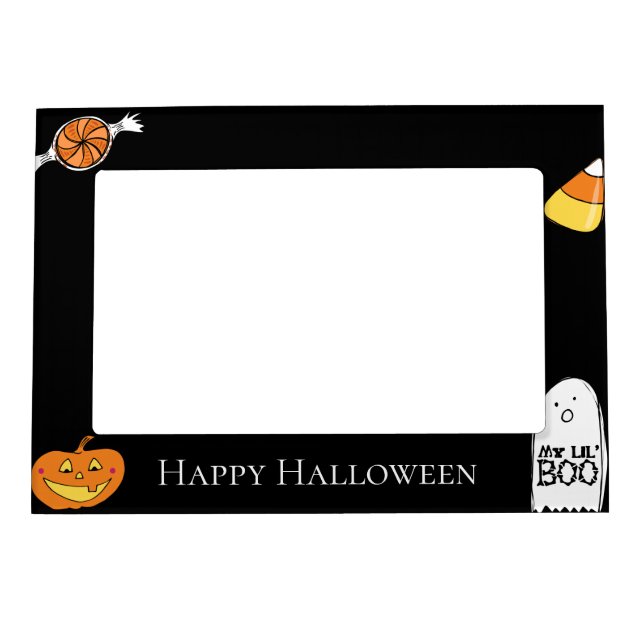 Black Pumpkin  Ghost Happy Halloween Magnetic Frame (Front)