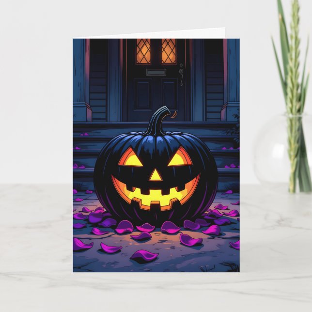 Black Pumpkin Halloween Coloring Page Inside Card (Front)