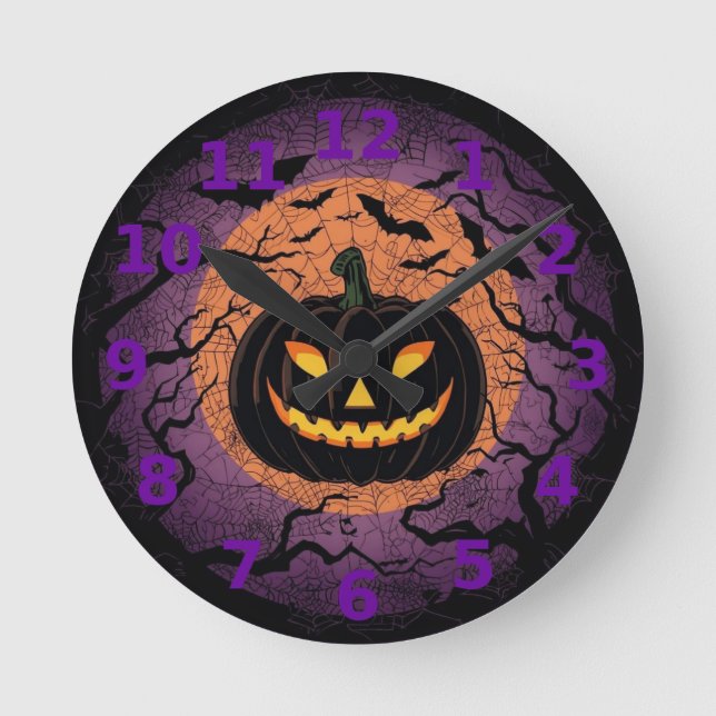Black Pumpkin Halloween Wall Clock (Front)