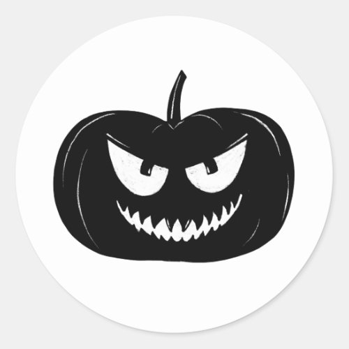 Black pumpkin Happy Halloween Trick or treat Classic Round Sticker