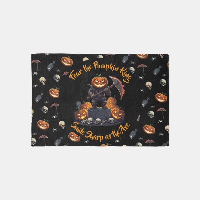 🖤 Black Pumpkin King Halloween Doormat 🎃 Outdoor Rug (Front)