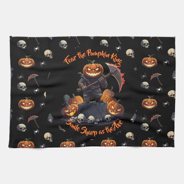 🖤 Black Pumpkin King Kitchen Towel 🎃 (Horizontal)