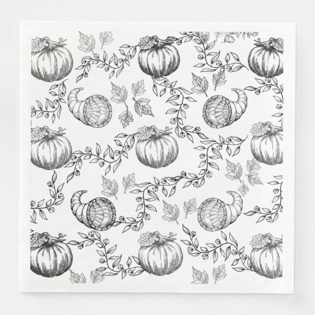 Black Pumpkin Toile Paper Dining Napkin (Front)