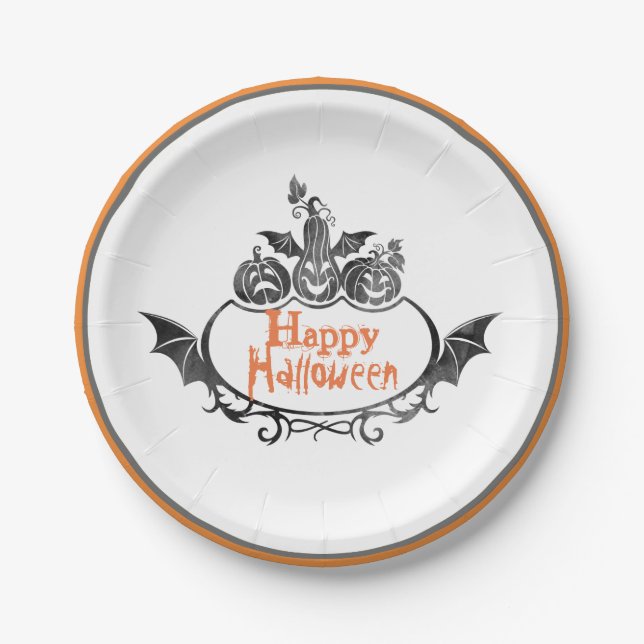 Black Pumpkins Halloween Paper Plate (Front)