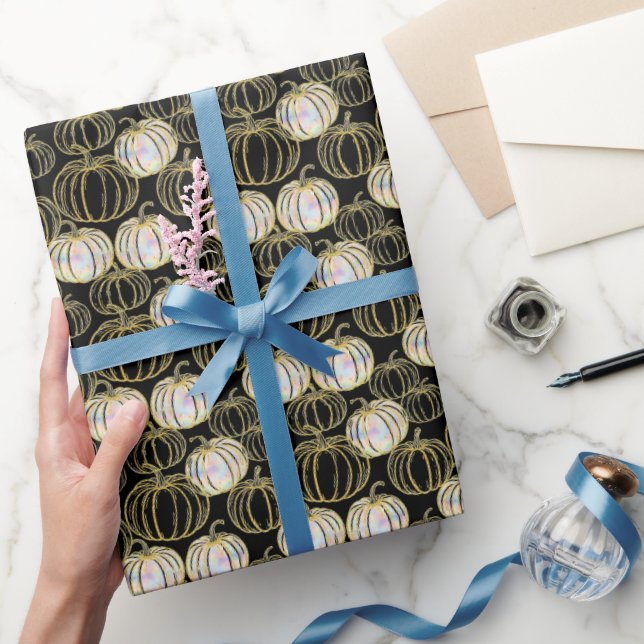 Black Pumpkins Halloween With Faux glitter Wrapping Paper (Gifting)