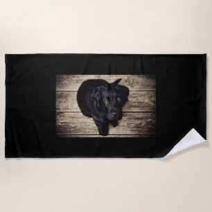 Black puppy beach towel. beach towel