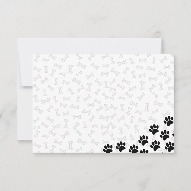 Black Puppy Paw Prints and Bones Custom Note Card (Front)