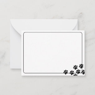 Black Puppy Paw Prints Blank Bordered Note Card
