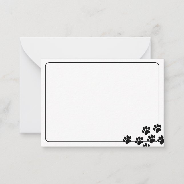 Black Puppy Paw Prints Blank Bordered Note Card (Front)
