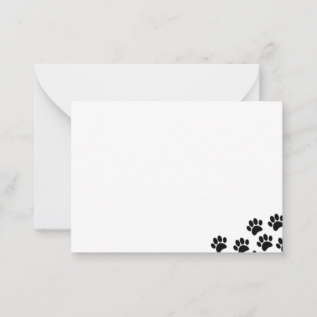 Black Puppy Paw Prints Blank Note Card (Front)