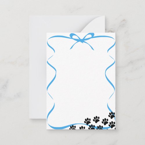 Black Puppy Paw Prints Blue Ribbon  Note Card