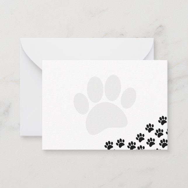 Black Puppy Paw Prints Canine Note Card (Front)