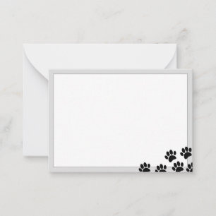 Black Puppy Paw Prints Elegant Gray Borders Note Card