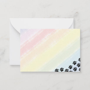 Black Puppy Paw Prints Pastel Rainbow Watercolor Note Card